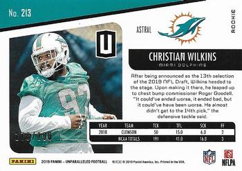 2019 Panini Unparalleled - Astral #213 Christian Wilkins Back