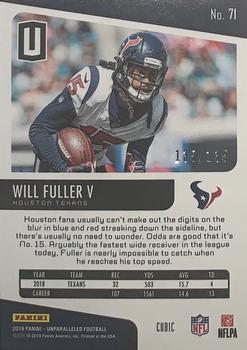 2019 Panini Unparalleled - Cubic #71 Will Fuller V Back