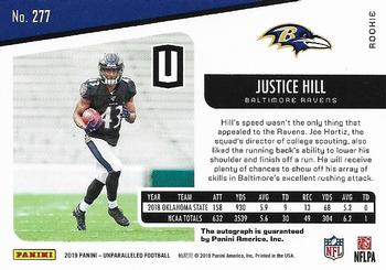 2019 Panini Unparalleled - Rookie Signatures #277 Justice Hill Back