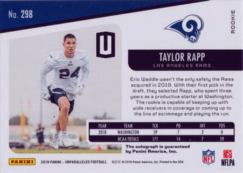 2019 Panini Unparalleled - Rookie Signatures #298 Taylor Rapp Back