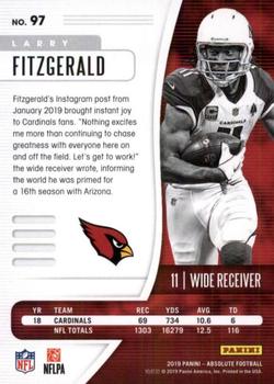 2019 Panini Absolute - Red Squares #97 Larry Fitzgerald Back
