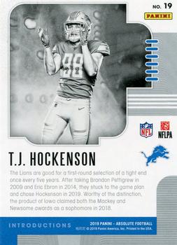 2019 Panini Absolute - Introductions #19 T.J. Hockenson Back