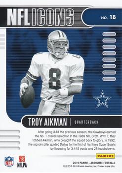 2019 Panini Absolute - NFL Icons #18 Troy Aikman Back