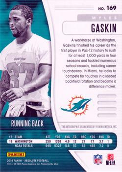 2019 Panini Absolute - Signature Rookies #169 Myles Gaskin Back