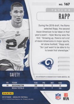 2019 Panini Absolute - Signature Rookies Spectrum Red #167 Taylor Rapp Back