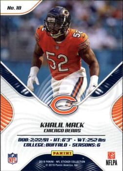 2019 Panini Stickers - Cards #18 Khalil Mack Back