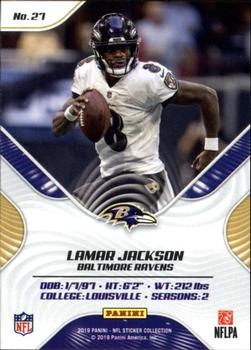 2019 Panini Stickers - Cards #27 Lamar Jackson Back