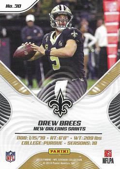 2019 Panini Stickers - Cards #30 Drew Brees Back