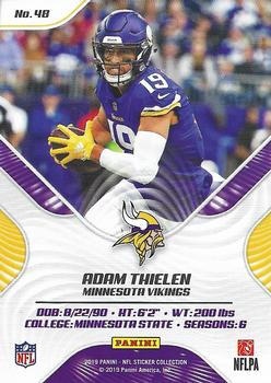 2019 Panini Stickers - Cards #48 Adam Thielen Back