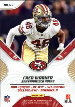2019 Panini Stickers - Cards #57 Fred Warner Back
