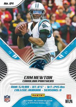 2019 Panini Stickers - Cards #64 Cam Newton Back