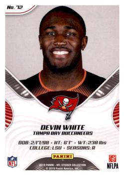 2019 Panini Stickers - Cards #72 Devin White Back