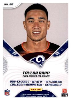 2019 Panini Stickers - Cards #98 Taylor Rapp Back