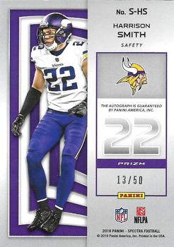 2019 Panini Spectra - Signatures #S-HS Harrison Smith Back