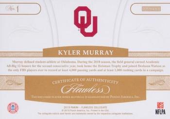 2019 Panini Flawless Collegiate - Rookie Patches Gold #1 Kyler Murray Back