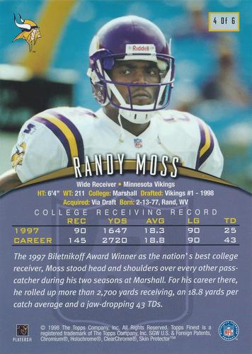 1998-99 Finest Pro Bowl Jumbos - 5x7 #4 Randy Moss Back