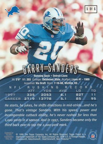 1998-99 Finest Pro Bowl Jumbos - 5x7 #5 Barry Sanders Back