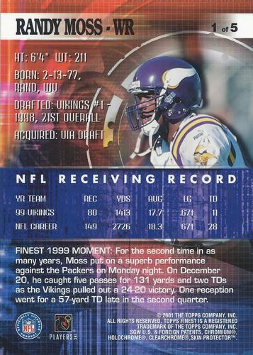 2000 Finest - Pro Bowl Jumbos 5x7 #1 Randy Moss Back