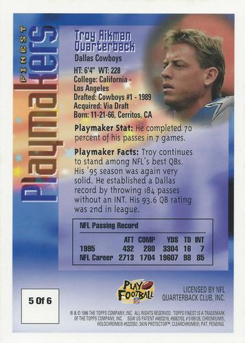 1996 Finest - Pro Bowl Jumbos 5x7 #5 Troy Aikman Back