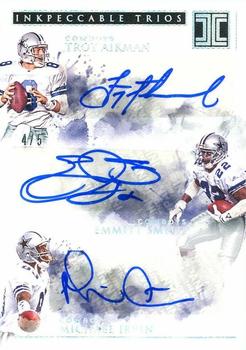 2019 Panini Impeccable - Inkpeccable Trios #IT-DAL Michael Irvin / Troy Aikman / Emmitt Smith Front