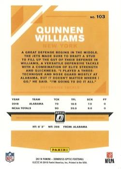 2019 Donruss Optic #103 Quinnen Williams Back