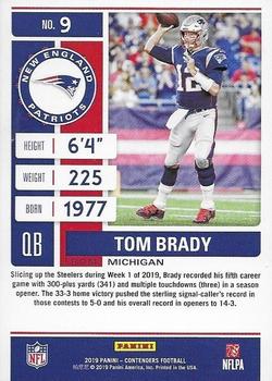 2019 Panini Contenders #9 Tom Brady Back