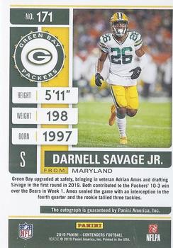 2019 Panini Contenders #171 Darnell Savage Jr. Back