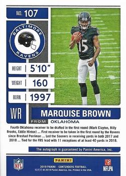2019 Panini Contenders #107 Marquise Brown Back