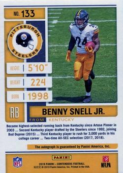 2019 Panini Contenders #133 Benny Snell Jr. Back