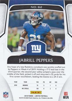 2019 Panini Limited #62 Jabrill Peppers Back