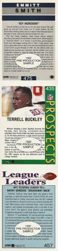 1992 Fleer - Pre-Production Samples Panels #435 / 457 / 475 Terrell Buckley / Barry Sanders / Emmitt Smith Back