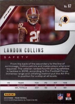 2019 Panini Prizm - Red White and Blue #67 Landon Collins Back