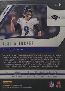 2019 Panini Prizm - Red White and Blue #74 Justin Tucker Back