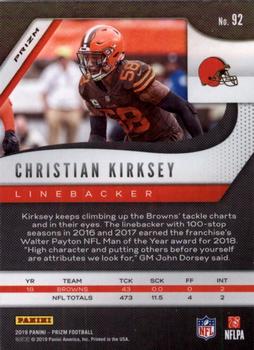 2019 Panini Prizm - Red White and Blue #92 Christian Kirksey Back