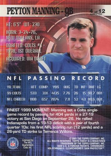 2000 Finest - Pro Bowl Jumbos Refractors #4 Peyton Manning Back