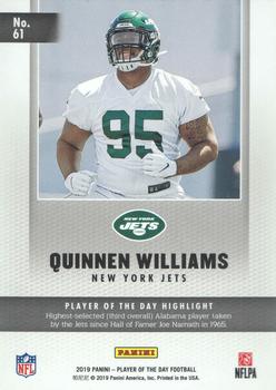 2019 Panini Player of the Day #61 Quinnen Williams Back