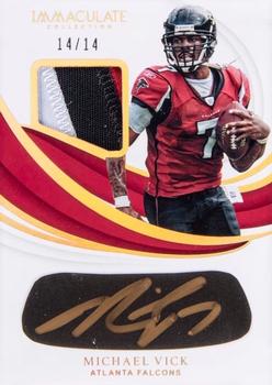 2019 Panini Immaculate Collection - Immaculate Eye Black Jersey Gold #EBJ-MVI Michael Vick Front