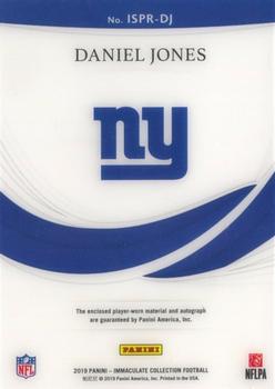 2019 Panini Immaculate Collection - Immaculate Signature Patches Rookie #ISPR-DJ Daniel Jones Back