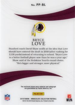 2019 Panini Immaculate Collection - Premium Patch Rookie Autographs #PP-BL Bryce Love Back