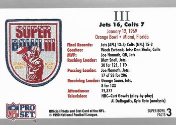 1991 Pro Set Super Bowl Ticket Replica #3 SB III Ticket Back