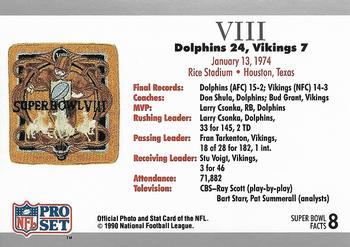 1991 Pro Set Super Bowl Ticket Replica #8 SB VIII Ticket Back