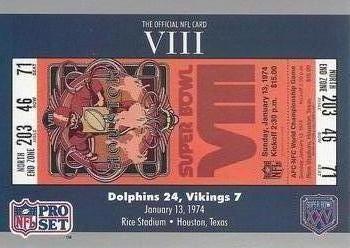 1991 Pro Set Super Bowl Ticket Replica #8 SB VIII Ticket Front