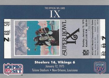 1991 Pro Set Super Bowl Ticket Replica #9 SB IX Ticket Front