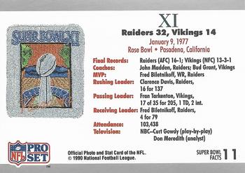 1991 Pro Set Super Bowl Ticket Replica #11 SB XI Ticket Back