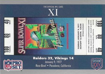1991 Pro Set Super Bowl Ticket Replica #11 SB XI Ticket Front