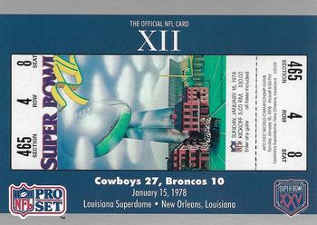 1991 Pro Set Super Bowl Ticket Replica #12 SB XII Ticket Front