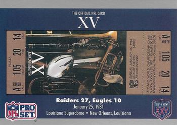 1991 Pro Set Super Bowl Ticket Replica #15 SB XV Ticket Front