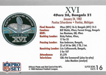 1991 Pro Set Super Bowl Ticket Replica #16 SB XVI Ticket Back