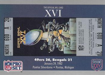 1991 Pro Set Super Bowl Ticket Replica #16 SB XVI Ticket Front