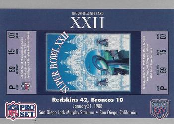 1991 Pro Set Super Bowl Ticket Replica #22 SB XXII Ticket Front